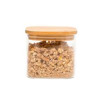 Pote de vidro 600ml com tampa de bambu hermético quadrado - Tüd Pote de vidro 600ml com tampa de bambu hermético quadrado - Tüd