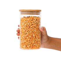 Pote de vidro 600ml com tampa de bambu hermético redondo - Tüd