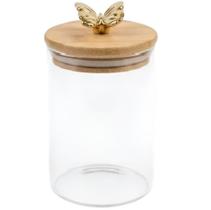 Pote de Vidro 650ml com Tampa de Bambu Borboleta Pote de Vidro 650ml com Tampa de Bambu Borboleta