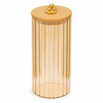 Pote de Vidro âmbar Hermético com Tampa de Bambu e Argola Dourada Porta Mantimentos tamanho G 1050ML