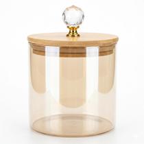 Pote de Vidro Âmbar Liso 550ml com Tampa de Bambu Hermético Porta Mantimentos para Cozinha Pote de Vidro Âmbar Liso 550ml com Tampa de Bambu Hermético Porta Mantimentos para Cozinha
