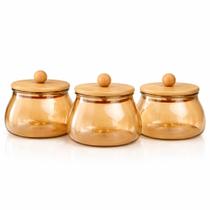 Pote de vidro Bolinha ambar com vedação de silicone e tampa de bambu 450ml cozinha organizador