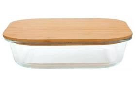 Pote de vidro borosilicato retangular 1500ml hermético tampa de bambu multiuso Pote de vidro borosilicato retangular 1500ml hermético tampa de bambu multiuso