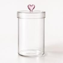 Pote de Vidro Borossilicato 1100ml com Tampa Encaixe e Puxador Coração Rosa Transparente Pote de Vidro Borossilicato 1100ml com Tampa Encaixe e Puxador Coração Rosa Transparente