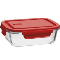 Pote de Vidro Borossilicato 680ml Hermético Retangular Tampa Vermelho UZ Porta Mantimentos - Pote de Vidro Borossilicato 680ml Hermético Retangular Tampa Vermelho UZ Porta Mantimentos -