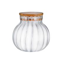 Pote de Vidro Borossilicato Canelado Transp.c/Tampa Bambu 500ml