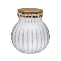 Pote de Vidro Borossilicato Canelado Transp.c/Tampa Bambu 900ml
