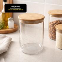 Pote de Vidro Borossilicato com Tampa de Bambu Para Cozinha Guardar Alimentos 950 ml THIKA Transparente