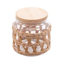 Pote de Vidro Borossilicato com Tampa em Madeira e Sisal 520ml