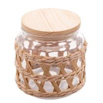 Pote de vidro borossilicato com tampa em madeira sisal 520ml - WOLFF