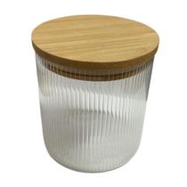 Pote de Vidro Borossilicato Listrado com Tampa de Bambu 700ml Pote de Vidro Borossilicato Listrado com Tampa de Bambu 700ml