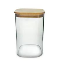 Pote De Vidro Borossilicato Quadrado Tampa De Bambu 1100 ml - Mimo Style