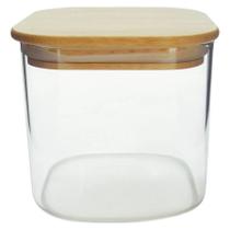 Pote De Vidro Borossilicato Quadrado Tampa De Bambu 800 ml - Mimo Style