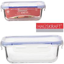 Pote de vidro borossilicato retangular com tampa hermetica e trava hauskraft 600ml