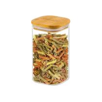 Pote De Vidro C/ Tampa De Bambu Quadrado Hermético 1350ml Para Mantimentos Design Sofisticado