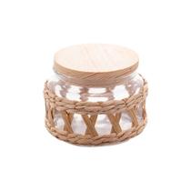 Pote de vidro c/tampa em mdf sisal 350ml 29121