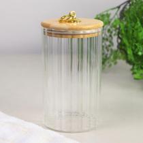Pote de Vidro Canelado 750ml Hermético com Tampa de Bambu e Argola Porta Mantimentos Pote de Vidro Canelado 750ml Hermético com Tampa de Bambu e Argola Porta Mantimentos