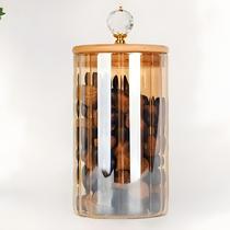 Pote de Vidro CANELADO ÂMBAR com Tampa de Bambu e Cristal 750ML tamanho Médio para cozinha porta tempero porta mantimento alimentos Pote de Vidro CANELADO ÂMBAR com Tampa de Bambu e Cristal 750ML tamanho Médio para cozinha porta tempero porta mantimento alimentos