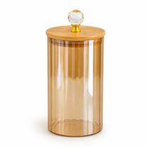 Pote de Vidro CANELADO ÂMBAR com Tampa de Bambu e Cristal 750ML tamanho Médio para cozinha porta tempero porta mantimento alimentos Pote de Vidro CANELADO ÂMBAR com Tampa de Bambu e Cristal 750ML tamanho Médio para cozinha porta tempero porta mantimento alimentos