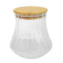 Pote de Vidro Canelado com Tampa de Bambu Hermético 700ml