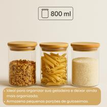 Pote de Vidro Circular redondo Hermético Multiuso com Tampa de Bambu organizador porta alimentos - 800ML