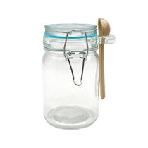 Pote De Vidro Com Colher De Bambu E Tampa Hermética 280ml