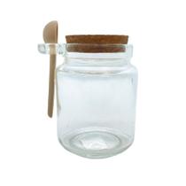 Pote de Vidro com Colher de Madeira e Tampa de Rolha - 250ml - 7cm x 10cm - Rizzo