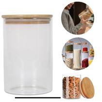 Pote De Vidro Com Tampa Bambu Redondo Mantimentos 960ml Pote De Vidro Com Tampa Bambu Redondo Mantimentos 960ml