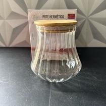 Pote de vidro com tampa de bambu hermética canelado para alimentos de cozinha redondo bala bombom decorativo café açúcar