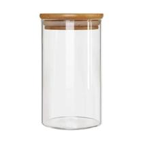 Pote de Vidro com Tampa de Bambu Hermético 350 ML Redondo