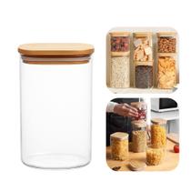 Pote de Vidro com Tampa de Bambu Hermético Porta Mantimentos Organizador 1,1L 15cm Quadrado Em Casa Tem