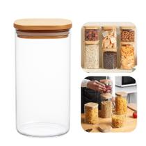 Pote de Vidro com Tampa de Bambu Hermético Porta Mantimentos Organizador 1,6L 21cm Quadrado Em Casa Tem