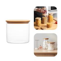 Pote de Vidro com Tampa de Bambu Hermético Porta Mantimentos Organizador 400ml 12cm Quadrado Em Casa Tem