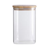Pote de Vidro com Tampa de Bambu Oikos 1,1L Hermético Quadrado Pote de Vidro com Tampa de Bambu Oikos 1,1L Hermético Quadrado