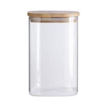 Pote De Vidro Com Tampa De Bambu Oikos 1,1l Hermético Quadrado Pote De Vidro Com Tampa De Bambu Oikos 1,1l Hermético Quadrado