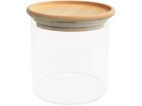 Pote De Vidro Com Tampa De Bambu Oikos 500ml Hermético Redondo Empilhável