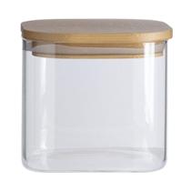 Pote De Vidro Com Tampa De Bambu Oikos 600ml Hermético Quadrado Pote De Vidro Com Tampa De Bambu Oikos 600ml Hermético Quadrado