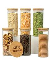 Pote De Vidro Com Tampa De Bambu Pote Hermético Bambu Pote Hermetico Tampa de Bambu kit 6 unidades de 450ml
