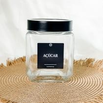 Pote de Vidro com Tampa de Metal e Acrílico Preta 1,2L + Etiqueta Pote de Vidro com Tampa de Metal e Acrílico Preta 1,2L + Etiqueta