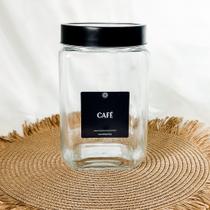 Pote de Vidro com Tampa de Metal e Acrílico Preta 1,7L + Etiqueta