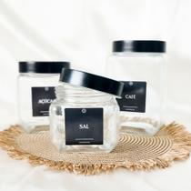 Pote de Vidro com Tampa de Metal e Acrílico Preta 800ML + Etiqueta