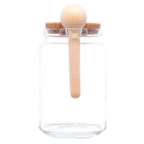 Pote De Vidro Com Tampa De Rolha E Colher Bambu 650ml