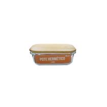 Pote De Vidro Com Tampa Em Bambu Retangular 640 Ml