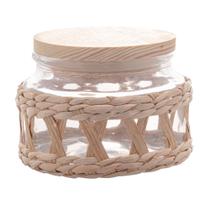 Pote de Vidro Com Tampa em Madeira Sisal 350ml