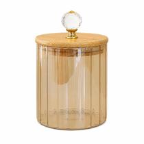 Pote de Vidro Dourado CANELADO ÂMBAR CRISTAL 550ML Hermético Porta Mantimentos cozinha Tampa Bambu