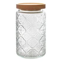 Pote De Vidro Flores Hermético 1000ml Com Tampa De Bambu Luxo