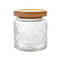 Pote De Vidro Flores Hermético 560ml Com Tampa De Bambu Luxo