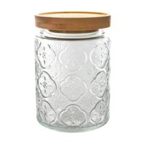 Pote De Vidro Flores Hermético 770ml Com Tampa De Bambu Luxo