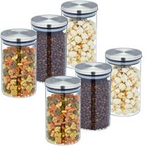 Pote de Vidro Hermético 1 Litro Redondo Tampa Inox Kit 6 Un