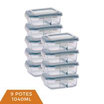Pote de vidro Hermético 1040ml C/Divisoria Mantimentos 9 UN